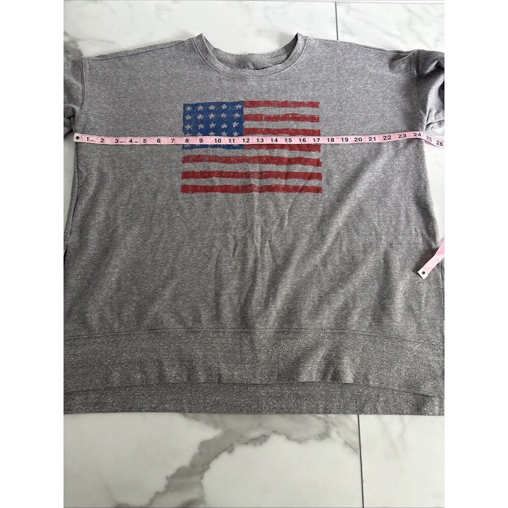 Lucky Brand Women Medium Gray Distressed American Flag USA Pullover Sweatshirt - Picture 7 of 10